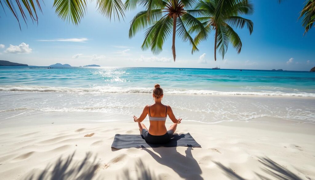 Yoga am Strand von Koh Tao